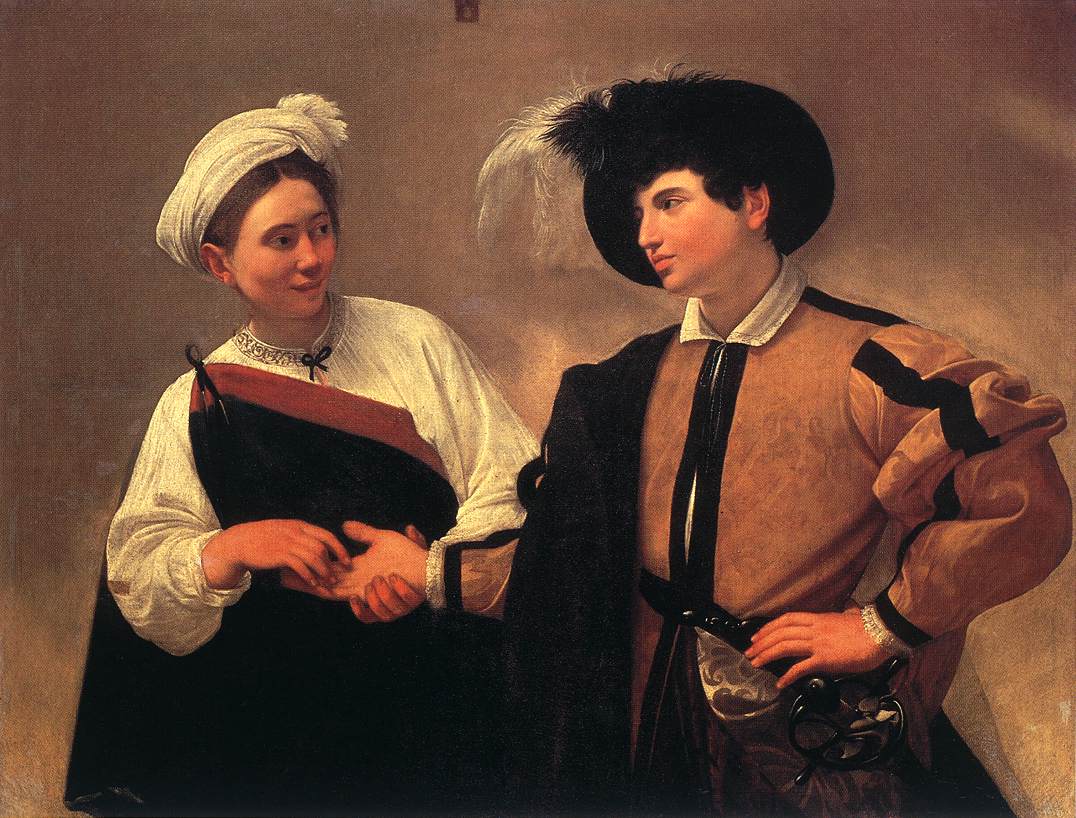   <br> The Fortune Teller. c. 1596. Oil on canvas, 115 x 150 cm. Musei Capitolini, Rome 