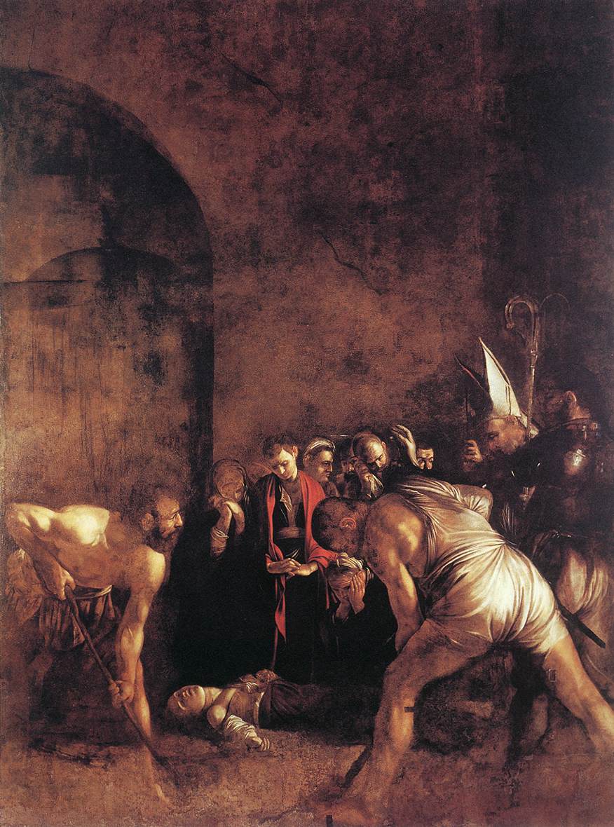  . <br>  -,  <br> Burial of St Lucy. 1608. Oil on canvas, 408 x 300 cm. Bellamo Museum, Syracuse. 