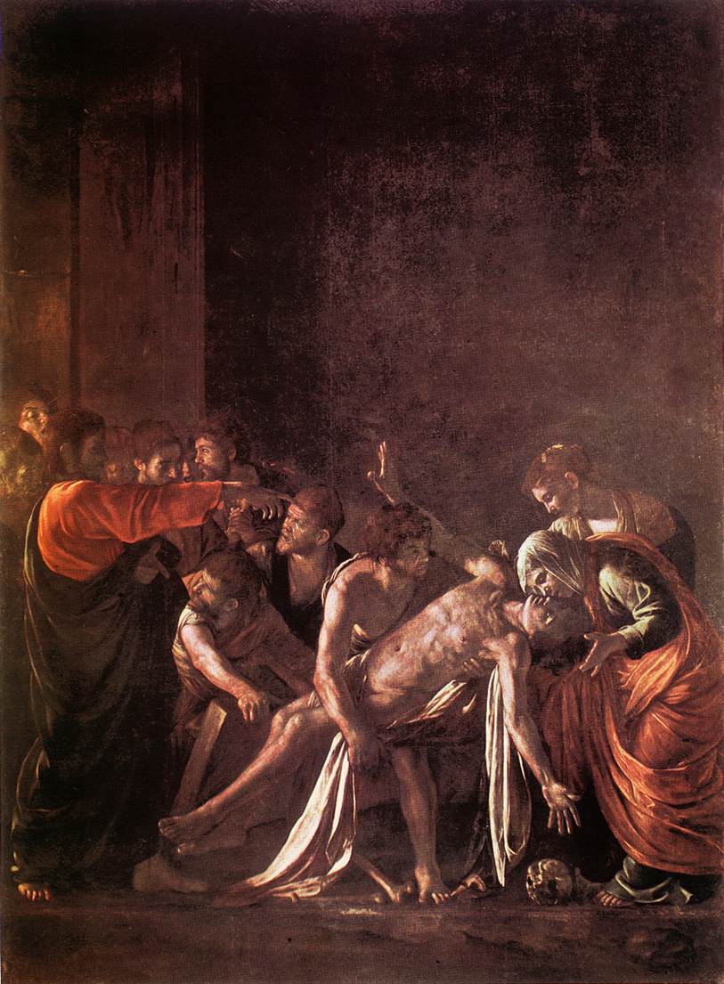The Raising of Lazarus. 1608-09. Oil on canvas, 380 x 275 cm. Museo Nazionale, Messina. 