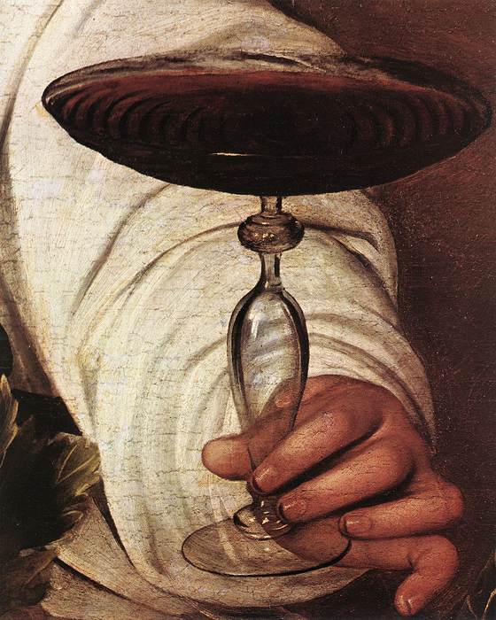  () <br> Bacchus (detail). c. 1596. Oil on canvas, height of detail: 25 cm. Galleria degli Uffizi, Florence 