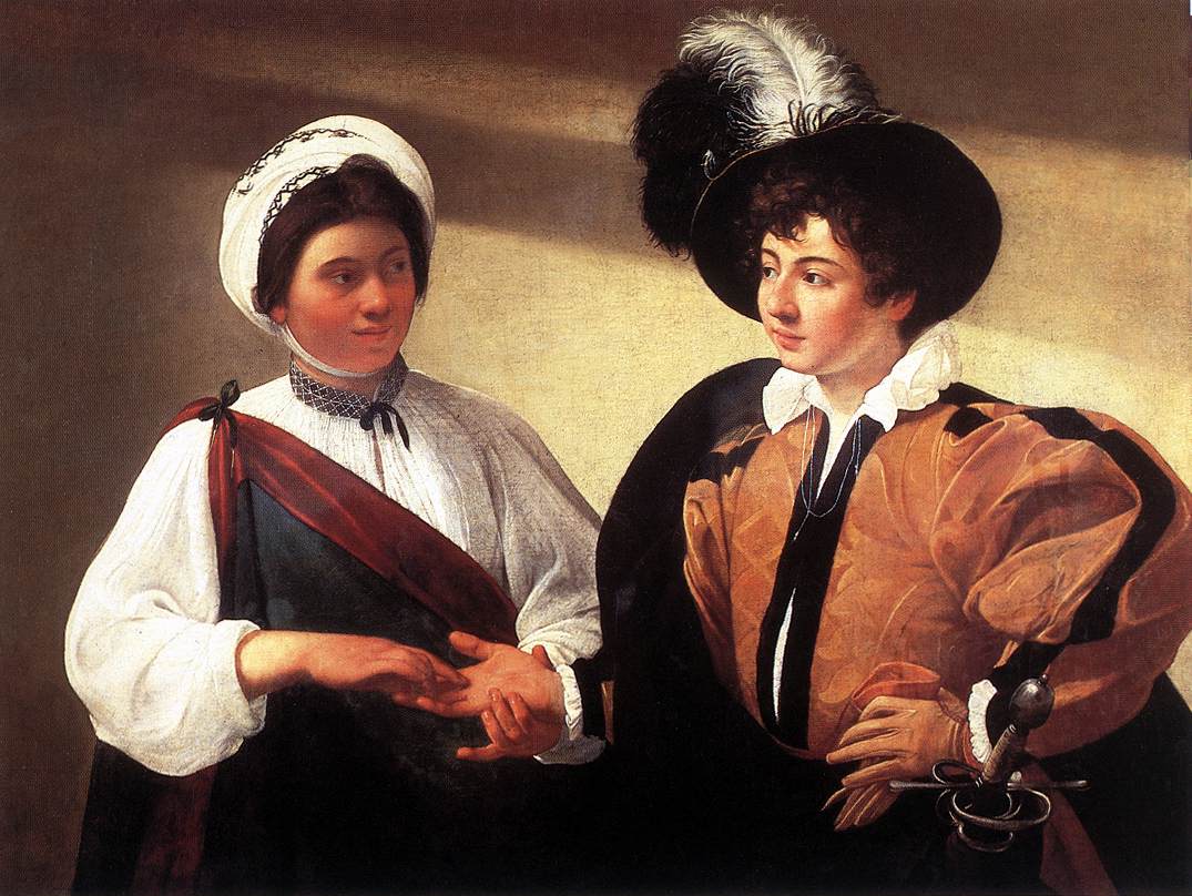  <br> , <br> The Fortune Teller. 1596-97. Oil on canvas, 99 x 131 cm. Musee du Louvre, Paris. 