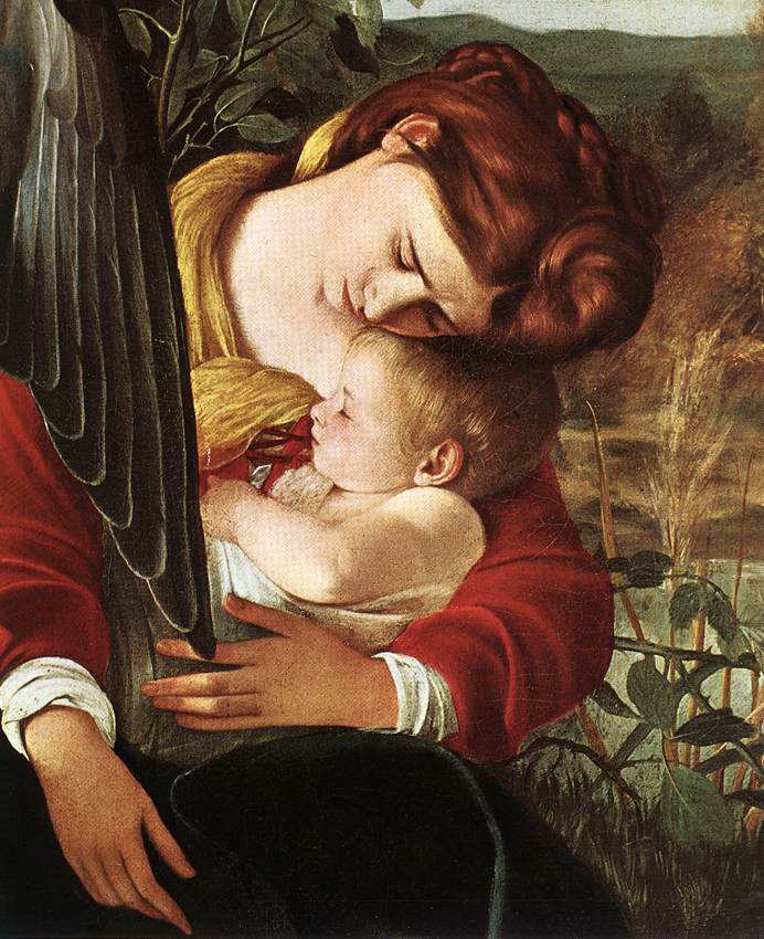      () <br>  -,  <br> Rest on Flight to Egypt (detail). 1596-97. Oil on canvas, width of detail: 48 cm. Galleria Doria-Pamphili, Rome. 