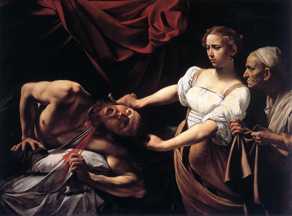 ,   <br> Judith Beheading Holofernes. c. 1598. Oil on canvas, 145 x 195 cm. Galleria Nazionale d'Arte Antica, Rome. 