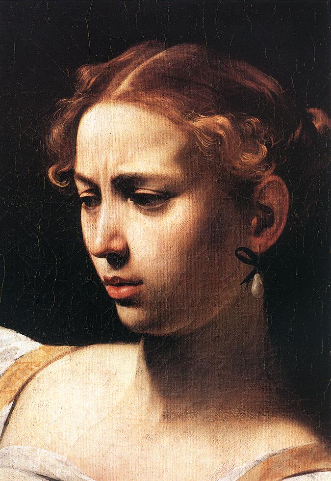 ,   () <br>Judith Beheading Holofernes (detail). c. 1598. Oil on canvas. Galleria Nazionale d'Arte Antica, Rome. 