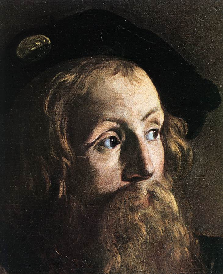    ()<br>  -     <br> The Calling of Saint Matthew (detail). 1599-1600. Oil on canvas, width of detail: 30 cm. Contarelli Chapel, San Luigi dei Francesi, Rome. 