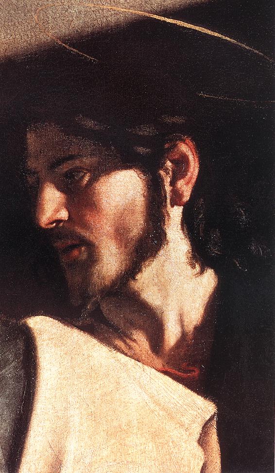    ()<br>  -     <br> The Calling of Saint Matthew (detail). 1599-1600. Oil on canvas. Contarelli Chapel, San Luigi dei Francesi, Rome. 