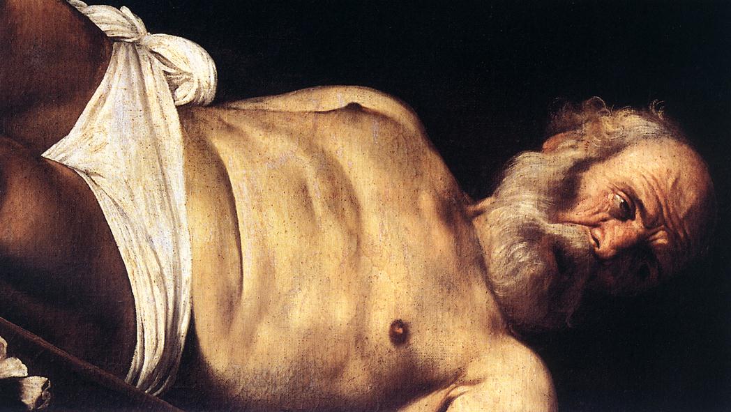    () <br>    -   <br> The Crucifixion of Saint Peter (detail). 1600. Oil on canvas. Cerasi Chapel, Santa Maria del Popolo, Rome. 