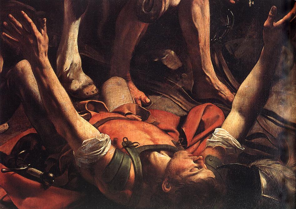      () <br>    -   <br> The Conversion on the Way to Damascus (detail). 1600. Oil on canvas. Cerasi Chapel, Santa Maria del Popolo, Rome. 