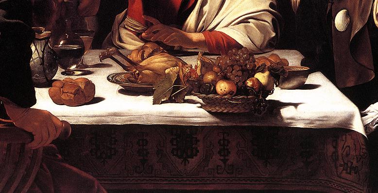   Emmaus () <br> Supper at Emmaus (detail). 1601-02. Oil on canvas. National Gallery, London. 