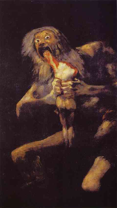 Saturn Devouring One of His Chidren. c. 1820-23. Oil on canvas, 146 x 83 cm. Museo del Prado, Madrid, Spain 
