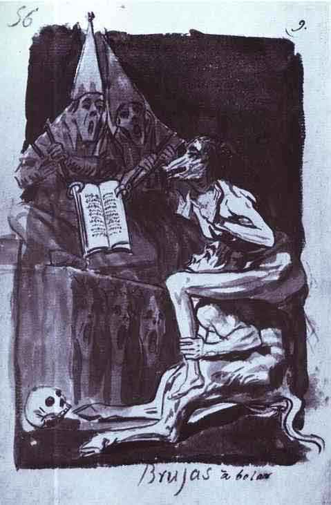 Brujas a bolar (Witches Ready to Fly). 1796-1797. Drawing from the Madrid Album (B.56); Chinese ink, wash. 23.7 x 15 cm. Private collection. 