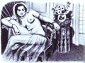 Одалиски в прозрачной юбке. 1929 Чёрно- бедая литография. Black and white lithograph. Частная коллекция.