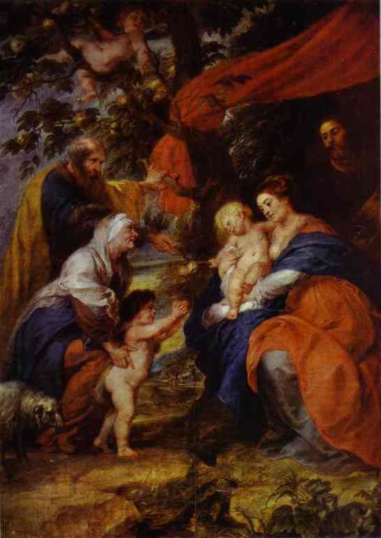 The St. Ildefonso Altar (outer wings). The Holy Family under the Apple-Tree. 1630-1632.   . Kunsthistorisches Museum, Vienna, Austria.  