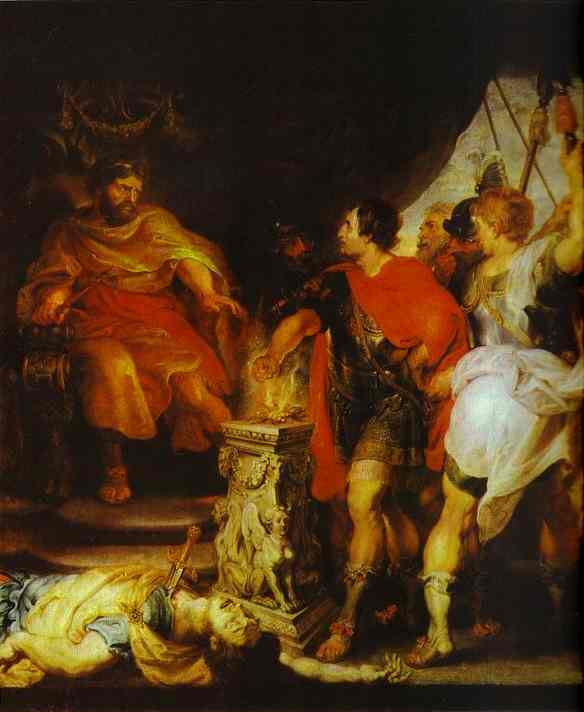        . Mucius Scaevola Before Porsenna. 1620.   . Szepmuveseti Muzeum, Budapest, Hungary.   