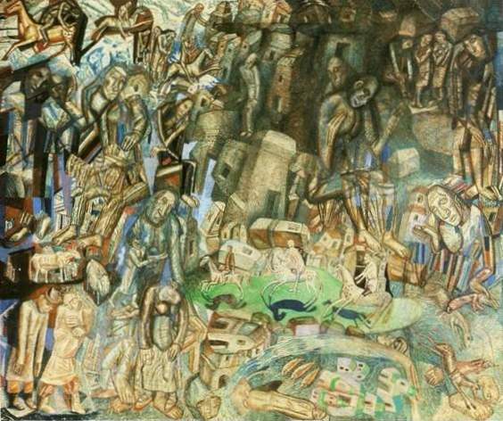  (), 1973<br>,, , ,   .  <br>Untitled (The Riders)<br>Watercolor, Indian ink, feather, brush, graphite pencil on paper. The Russian Museum<br>23.8x28.8 cm 