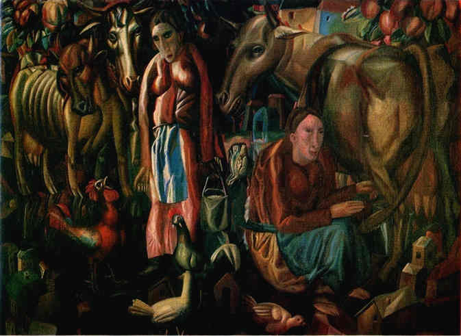 , 1914<br>  .  <br>The Dairy Women<br>Oil on canvas. The Russian Museum<br>117x152.5 cm 