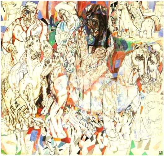 , 1914<br>,, ,   ,  <br>Magi<br>Watercolor, brown ink, Indian ink, feather, brush on paper. The Russian Museum<br>37x39.2 cm 