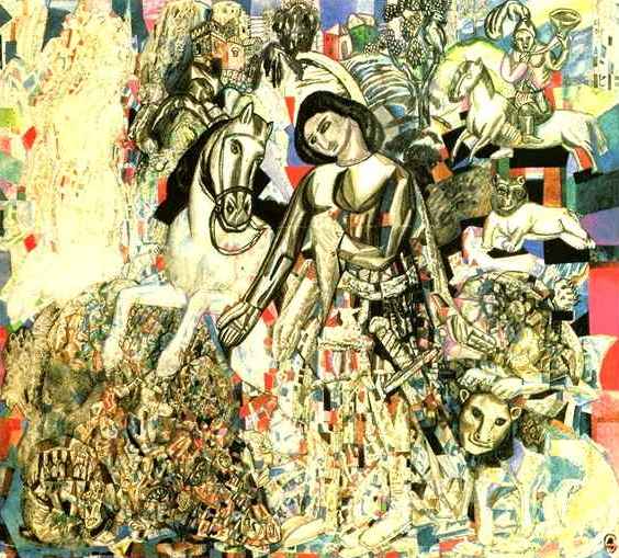  , 1915<br>, , ,   .  <br>Untitled (St.George the Victorious)<br>Watercolor, gouache, Indian ink, feather, brush on paper. The Russian Museum<br>25.4x28.3 cm 