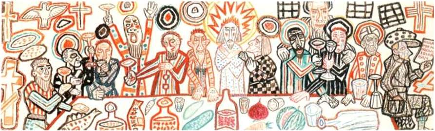  , 1920<br>, ,   .  <br>The Last Supper<br>Watercolor, Indian ink, brush on paper. The Russian Museum<br>16x49.1 cm 