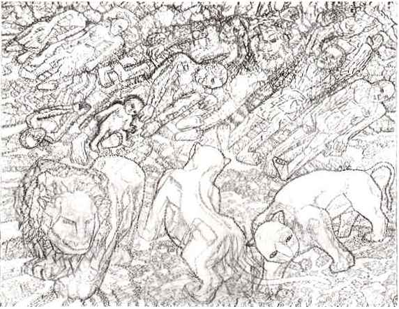   (  ), 1923-1924<br>, ,   .  <br>Untitled (People and Animals)<br>Indian ink, feather, graphite pencil on paper. The Russian Museum<br>19.8x25.4 cm 
