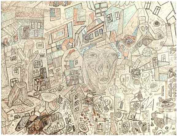 , 1924<br>, ,   .  <br>A Head<br>Watercolor, Indian ink, feather on paper. The Russian Museum<br>22.7x28.7 cm 