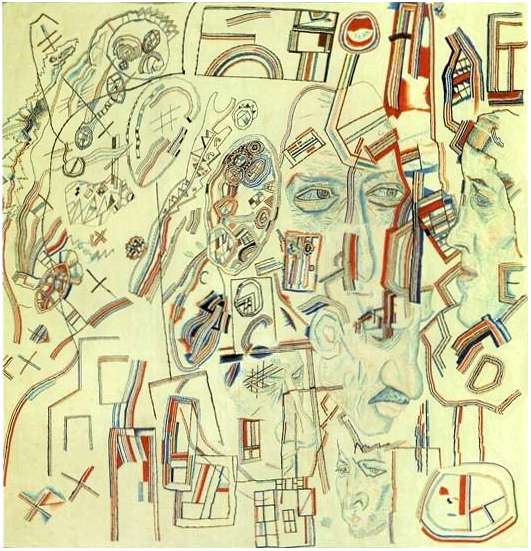 , 1924<br>, ,   .  <br>Heads<br>Watercolor, Indian ink, feather on paper. The Russian Museum<br>44.3x42.5 cm 