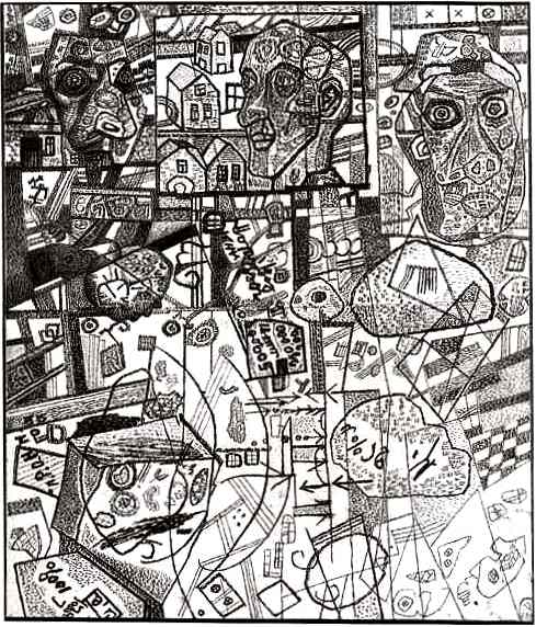 . , 1925<br>, ,   .  <br>Heads. Numbers<br>Indian ink, feather, graphite pencil on paper. The Russian Museum<br>20.3x17.4 cm 