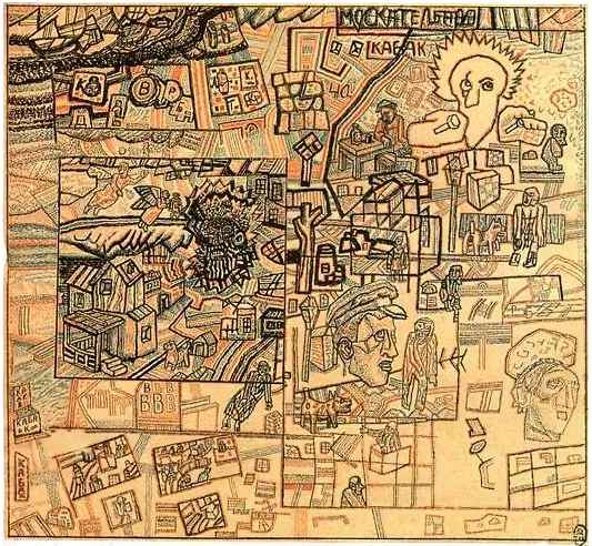  , 1925<br>, ,   .  <br>The First Soviets<br>Watercolor, Indian ink, feather on paper. The Russian Museum<br>21.8x23.6 cm 