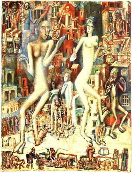   , 1912-1913<br>,, ,   .  <br>A Man and a Woman (Adam and Eve)<br>Watercolor, brown ink, Indian ink, feather, brush on paper. The Russian Museum<br>31x23.3 cm 