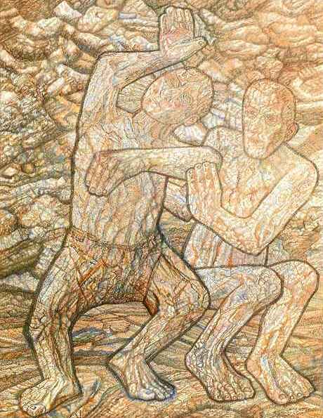   , 1938<br>  .  <br>Two Male Figures<br>Oil on paper. The Russian Museum<br>82x69 cm 