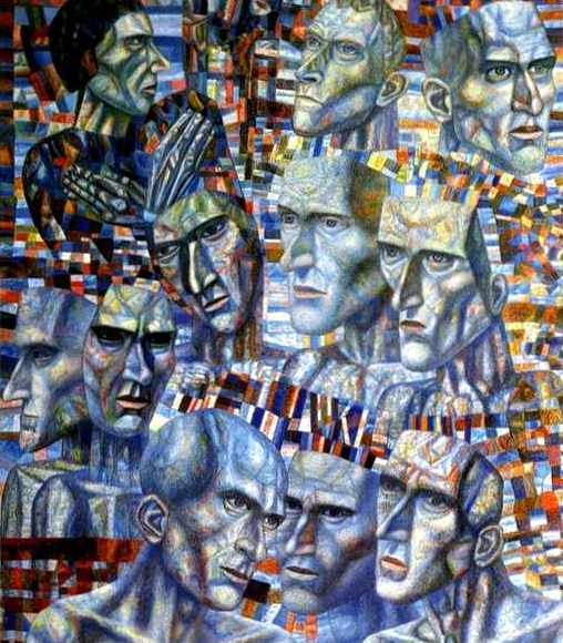  , 1938<br>  .  <br>Eleven Heads<br>Oil on canvas. The Russian Museum<br>82x72 cm 