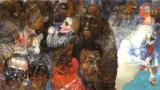 , 1910<br>  .  <br>Heads.<br>Oil on cardboard. The Russian Museum<br>28.5x47.5 cm