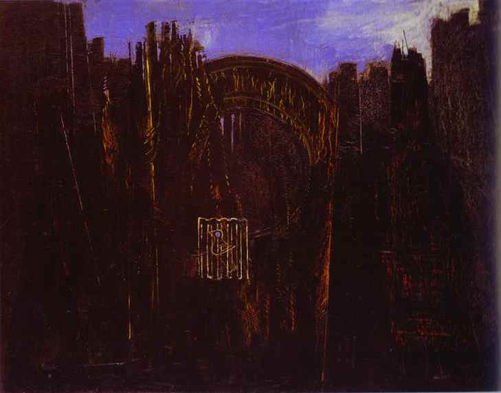 ,    . 1927.   .   <br> Cage, Forest and Black Sun / Cage, foret et soleil noir. 1927. Oil on canvas. Private collection. <br> 114 x 146 cm 