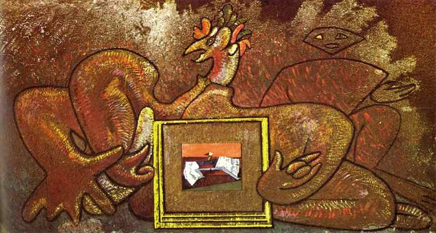 Loplop Introduces Loplop. 1930. Oil and various materials on wood. Private collection. <br> 100 x 180 cm 