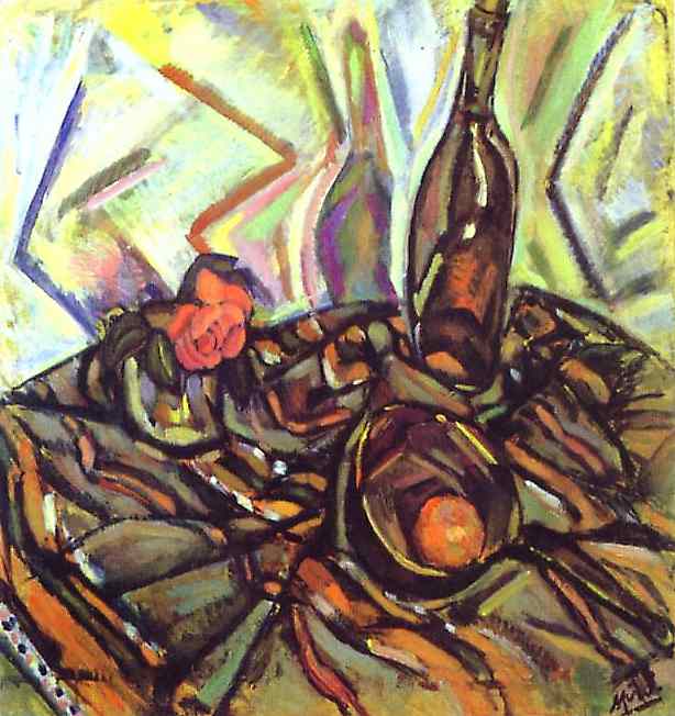   . 1916.   .   <br> Still Life with Rose. 1916. Oil on cardboard. Private collection <br> 77 x 74 cm.. 