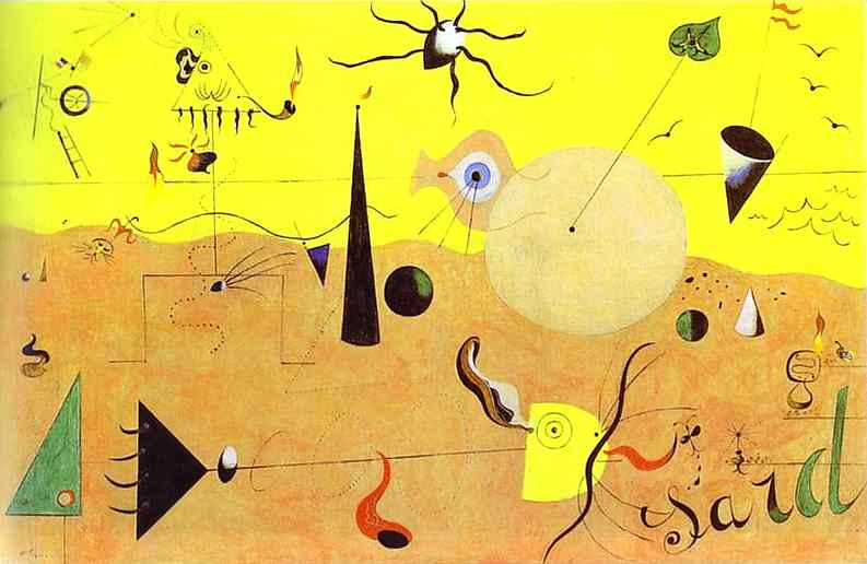   (). 1923/1924.   .   , - <br> Catalan Landscape (The Hunter). 1923/24. Oil on canvas.. The Museum of Modern Arts, New York, NY, USA. <br> 64.8 x 100.3 cm 