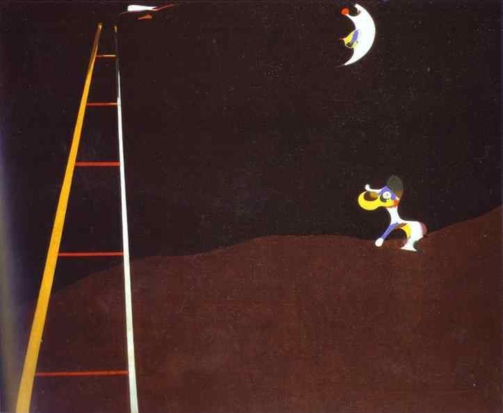 ,   . 1926.   .    <br> Dog Barking at the Moon. 1926. Oil on canvas. The Philadelphia Museum of Art, Philadelphia, PA, USA. <br> 73 x 92 cm 