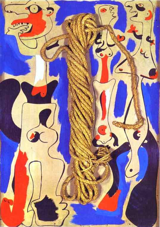    I. 1935.     .   , - <br> Rope and People I. 1935. oil and rope on cardboard, stuck to a wooden board. The Museum of Modern Arts, New York, NY, USA. <br> 104.7 x 74.6 cm 