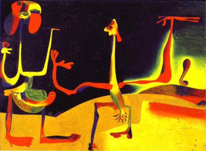      . 1936.   .   ,  <br> Man and Woman in Front of a Pile of Excrement. 1936. Oil on copper. Fundacio Joan Miro, Barcelona, Spain. <br> 23.2 x 32 cm 