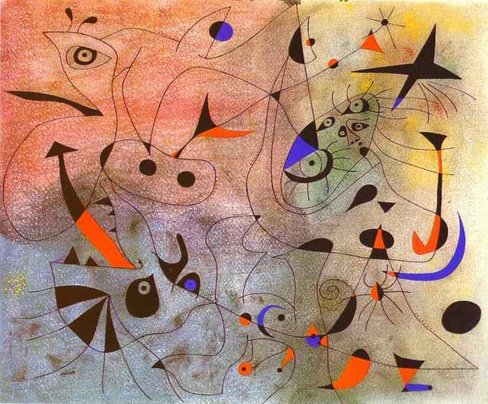 :  . 1940.     .  . <br> Constellation: The Morning Star. 1940. Gouache and terpentine paint on paper. Private collection. <br> 38 x 46 cm 