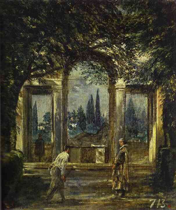     ( -). 1630. , .  , <br>Villa Medici in Rome (Facade of the Grotto-Logia). 1630. Oil on canvas. Museo del Prado, Madrid, Spain.  