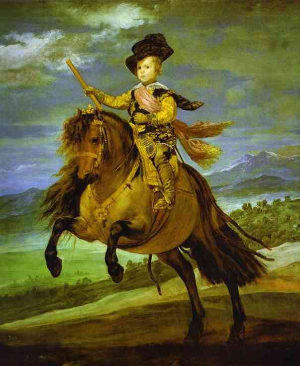     . 1634/35. , .  , <br>Prince Baltasar Carlos on Horseback. 1634/35. Oil on canvas. Museo del Prado, Madrid, Spain.   