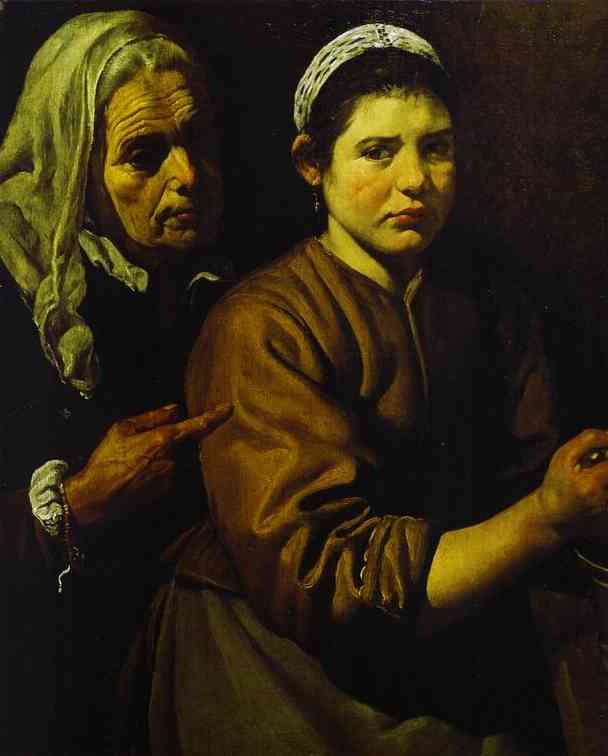     . . 1618. , .  , <br>Christ in the House of Martha and Mary. Detail. 1618. Oil on canvas. National Gallery, London, UK.  