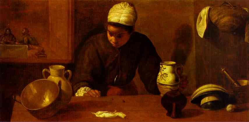   . 1618. , .   , <br>Kitchen Maid with the Supper at Emmaus. c. 1618. Oil on canvas. National Gallery of Ireland, Dublin, Ireland.   