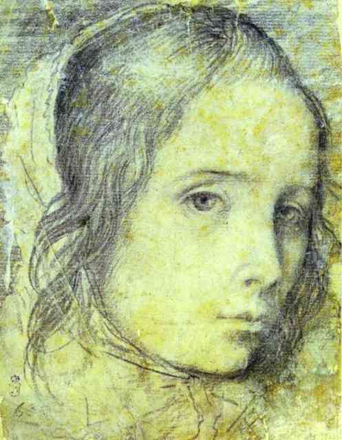  . 1618.  .  , <br>Head of a Girl. c. 1618. Chalk drawing. Biblioteca Nacional, Madrid, Spain.  