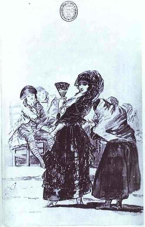  Old Beggar with a Maja. 1796-97. Drawing from the Madrid Album (B 6). Chinese ink, wash, 23.4 x 14.5 cm. Bibliotheca Nacional, Madrid, Spain.  